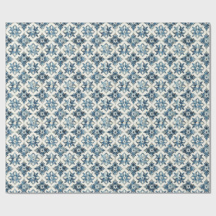 Papel de regalo floral de azulejo vintage azul, Tr
