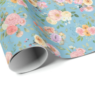 Papel De Regalo Floral de boho de verano en azul