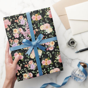 Papel De Regalo Floral de boho de verano en negro