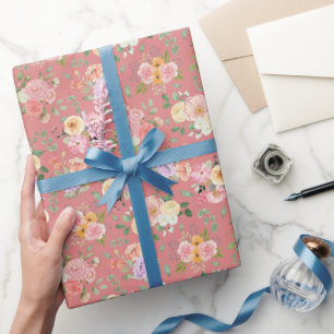 Papel De Regalo Floral de boho de verano en tulipán rosado