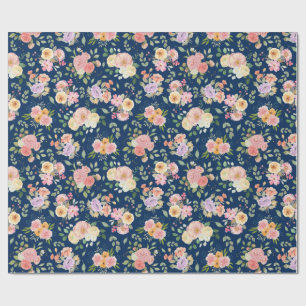 Papel De Regalo Floral de boho de verano sobre azul marino