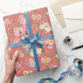 Papel De Regalo Floral de boho de verano sobre rosa de coral oscur