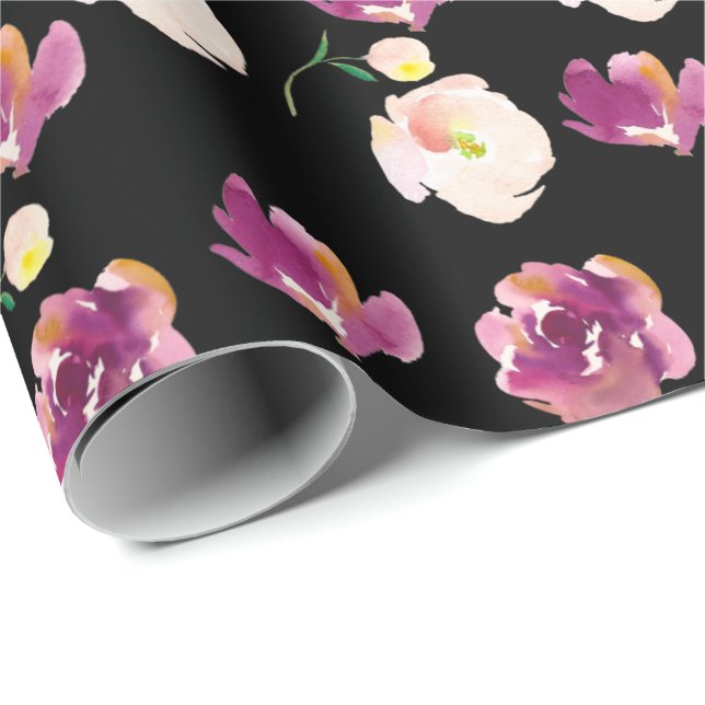 Papel De Regalo Floral de borgoña negra (Esquina del rollo)