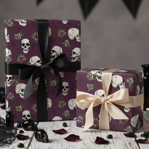 Papel De Regalo Floral de calaveras góticas y Rosas marrones