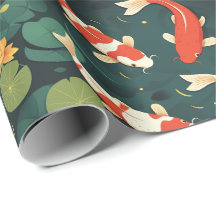 Papel de regalo floral de carpas koi vintage y lot