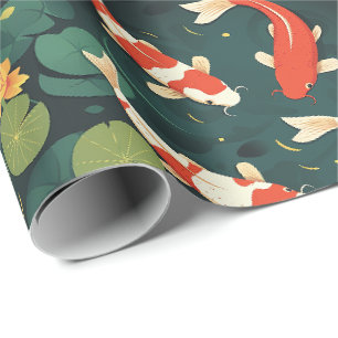 Papel de regalo floral de carpas koi vintage y lot
