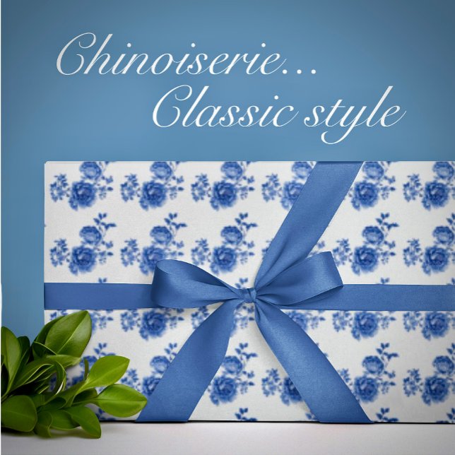 Papel de regalo floral de Chinoiserie Rosas Azules (Blue and white for any occassion!)