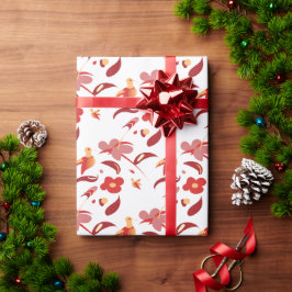 Papel de regalo floral de colibrí de otoño