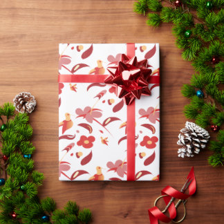 Papel de regalo floral de colibrí de otoño