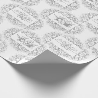 Papel De Regalo Floral de color gris romántico y blanco