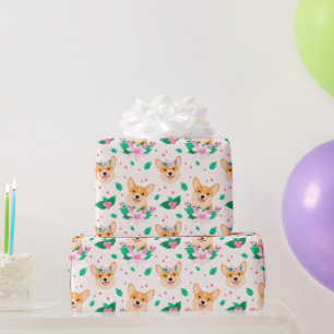 Papel de regalo floral de Corgi lindo