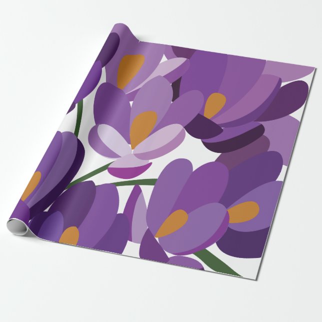 Papel De Regalo Floral de Crocus Púrpura (Desenrollado)