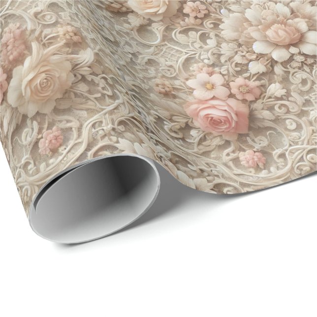 Papel de Regalo Floral de Encaje Elegante (Esquina del rollo)