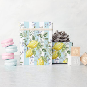 Papel De Regalo Floral de Flor de Limón Italiano Franja Mediterrán