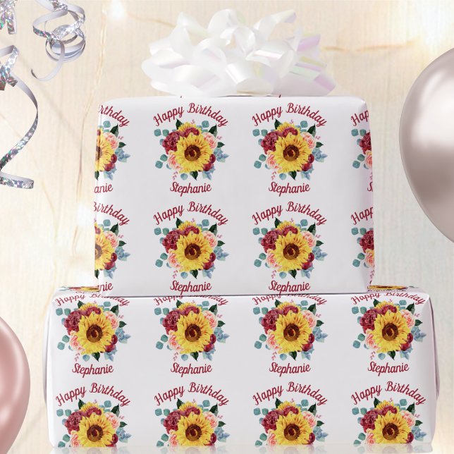 Papel De Regalo Floral de girasol personalizada Feliz cumpleaños (Subido por el creador)