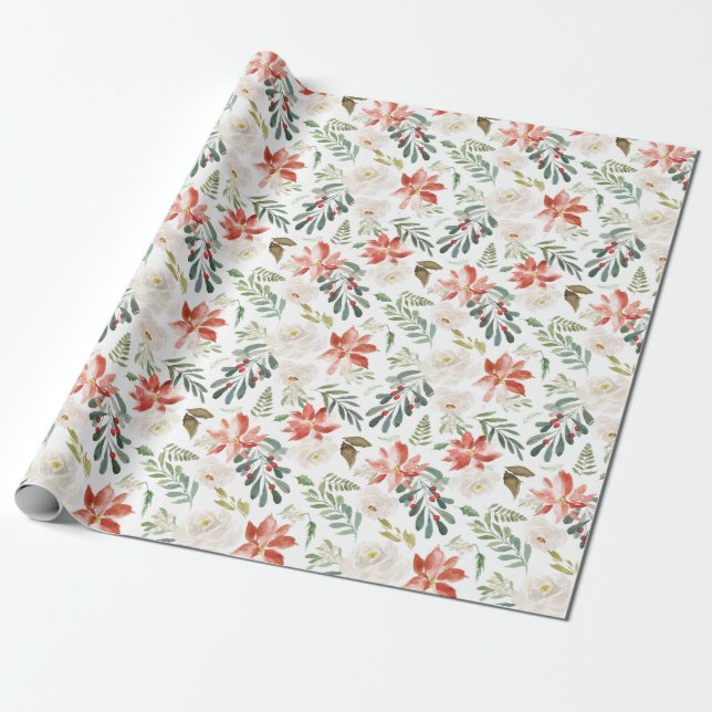 Papel De Regalo Floral de invierno | Vacaciones (Desenrollado)