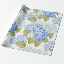 Papel de regalo floral de jardín de hortensias azu