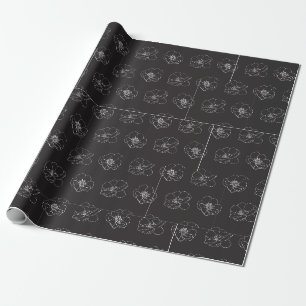 Papel de regalo floral de magnolia blanca/negra pe