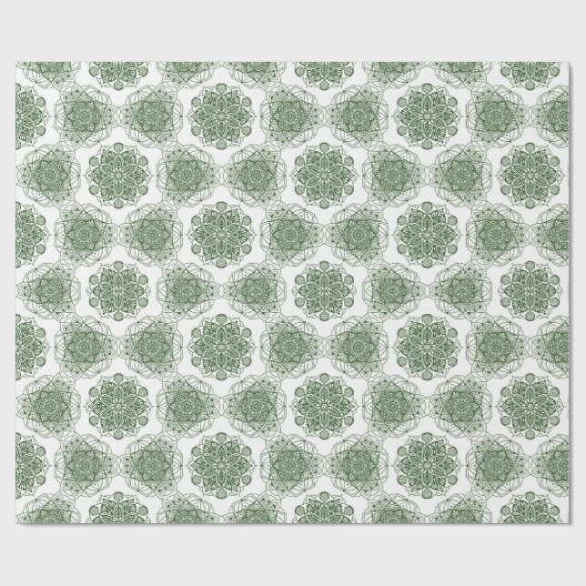 Papel De Regalo Floral de Mandala verde (Superficie plana)