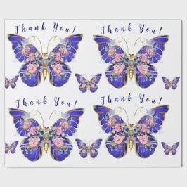 Papel De Regalo Floral de mariposa dorada rosa azul suave gracias