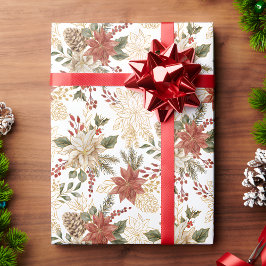 Papel De Regalo Floral de Navidades de oro rojo