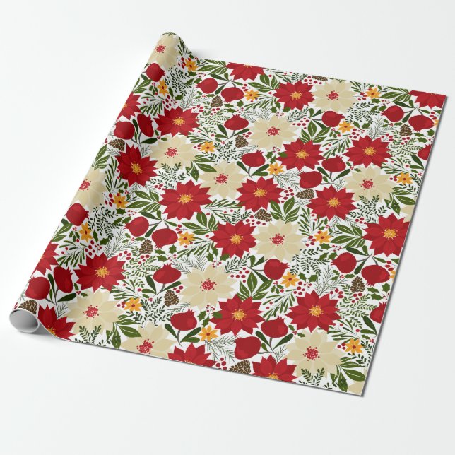 Papel De Regalo Floral de Navidades de Poinsettia (Desenrollado)