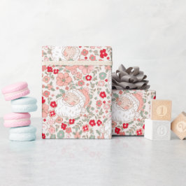 Papel De Regalo Floral de Navidades Retro Vintage Santa Claus