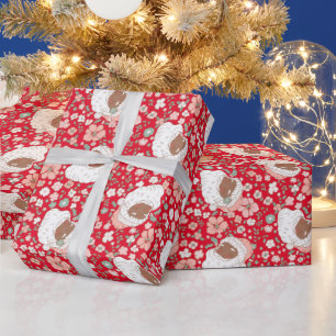 Papel De Regalo Floral de Navidades Retro Vintage Santa Claus