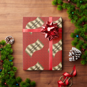 Papel De Regalo Floral de Navidades rojos con cinta de oro y nombr