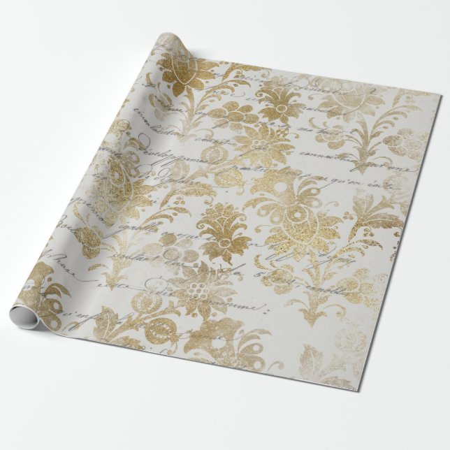 Papel De Regalo Floral de oro francesa (Desenrollado)