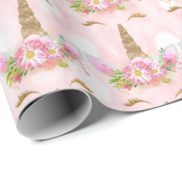 Papel De Regalo Floral de oro rosa de unicornio Purpurina de espár