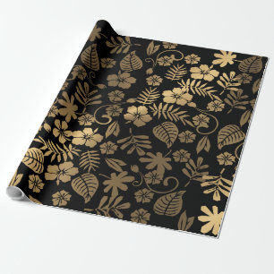 Papel De Regalo Floral de oro y negro