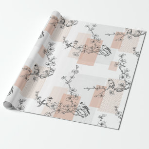 Papel De Regalo Floral de Pájaro Vintage Toile con Raya (10)