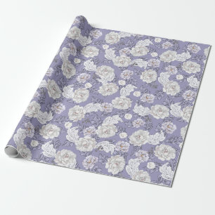 Papel de regalo floral de peonías azul polvoriento