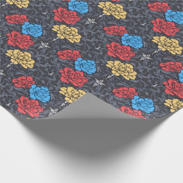Papel de regalo floral de peonías Pop Art (Esquina)