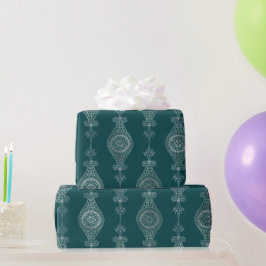 Papel De Regalo Floral de plata Verde azulada Art Deco