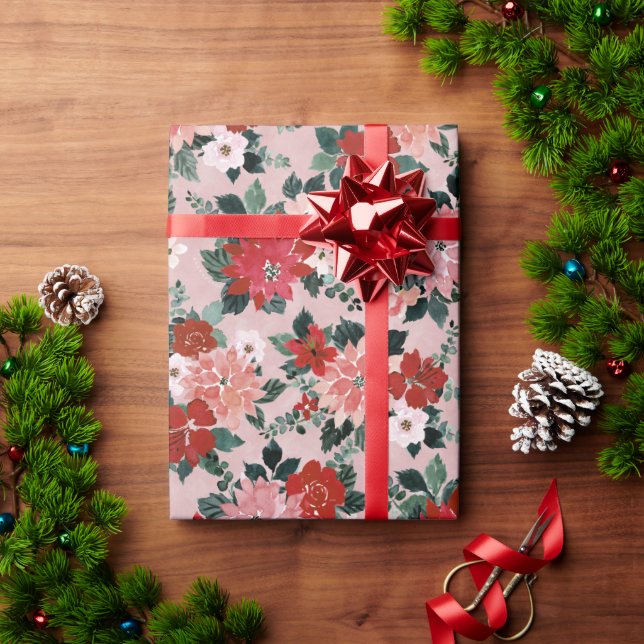 PAPEL DE REGALO FLORAL DE POINSETIA (Regalo de vacaciones)