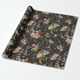 Papel De Regalo Floral de pradera - Ajuste de regalo negro
