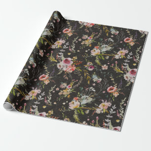 Papel De Regalo Floral de pradera - Ajuste de regalo negro