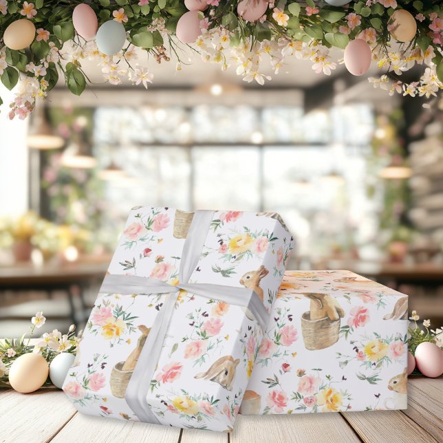 Papel De Regalo Floral de primavera de conejo de Pascua (Easter Bunny Spring Floral Wrapping Paper)