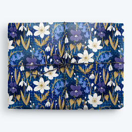 Papel De Regalo Floral de primavera mágica azul iluminado
