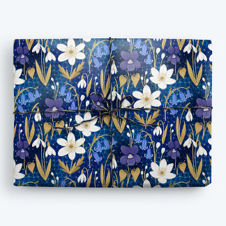 Papel De Regalo Floral de primavera mágica azul iluminado