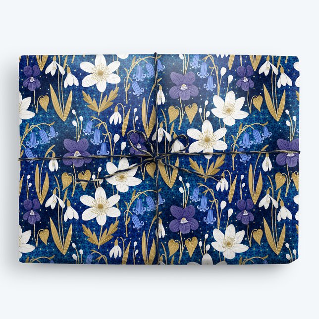 Papel De Regalo Floral de primavera mágica azul iluminado (Subido por el creador)
