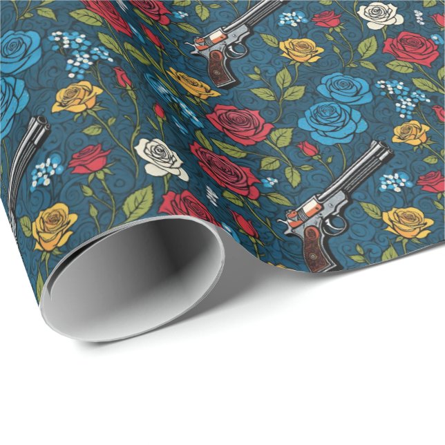 Papel De Regalo Floral de Revolver ventilado con Rosas Azul oscuro (Esquina del rollo)