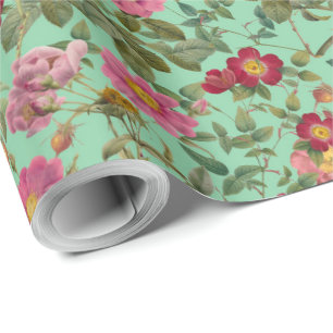 Papel de regalo floral de rosa silvestre vintage s