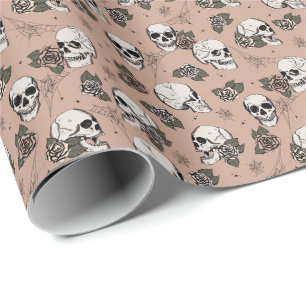 Papel De Regalo Floral de Rosa vintage de cráneos góticos y Rosas