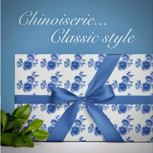 Papel de regalo floral de rosas blancas y azules C