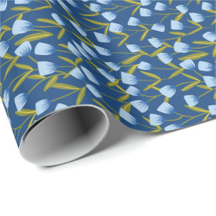 Papel de regalo floral de tulipán azul / Papel de 