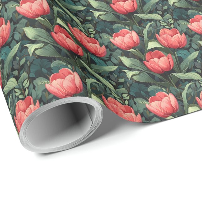 Papel de regalo floral de tulipanes (Esquina del rollo)