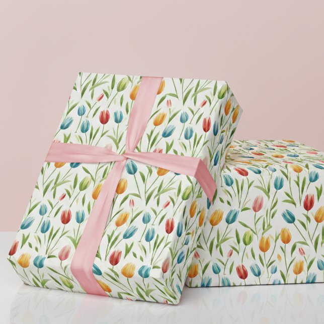 Papel de regalo floral de tulipanes (cute colorful spring tulip garden gift wrap wrapping paper for birthdays, baby showers, mothers day)